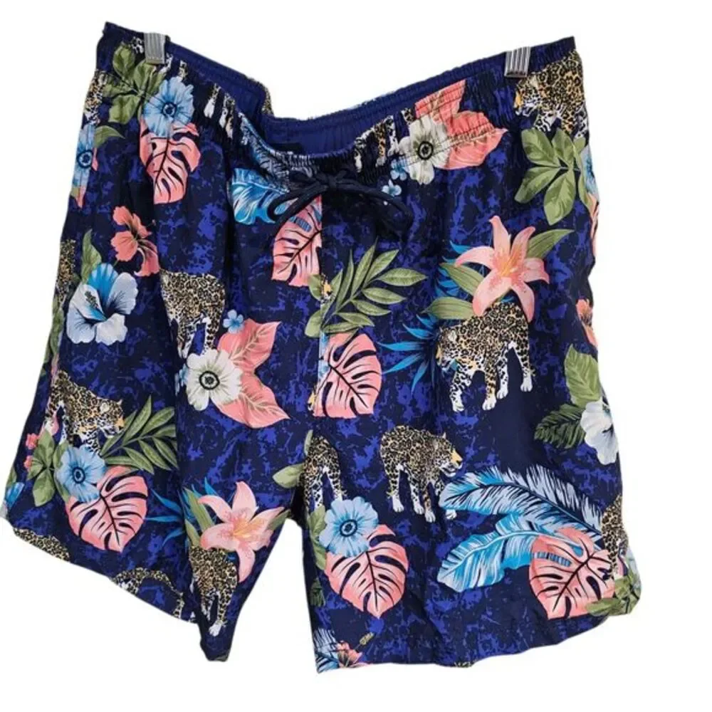 George Swimming Short Mens Large Lined Drawstring Trunks Floral Tropical Leopard